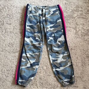 MOTHER Misfit Camouflage Pants with Blue and Pink Accents